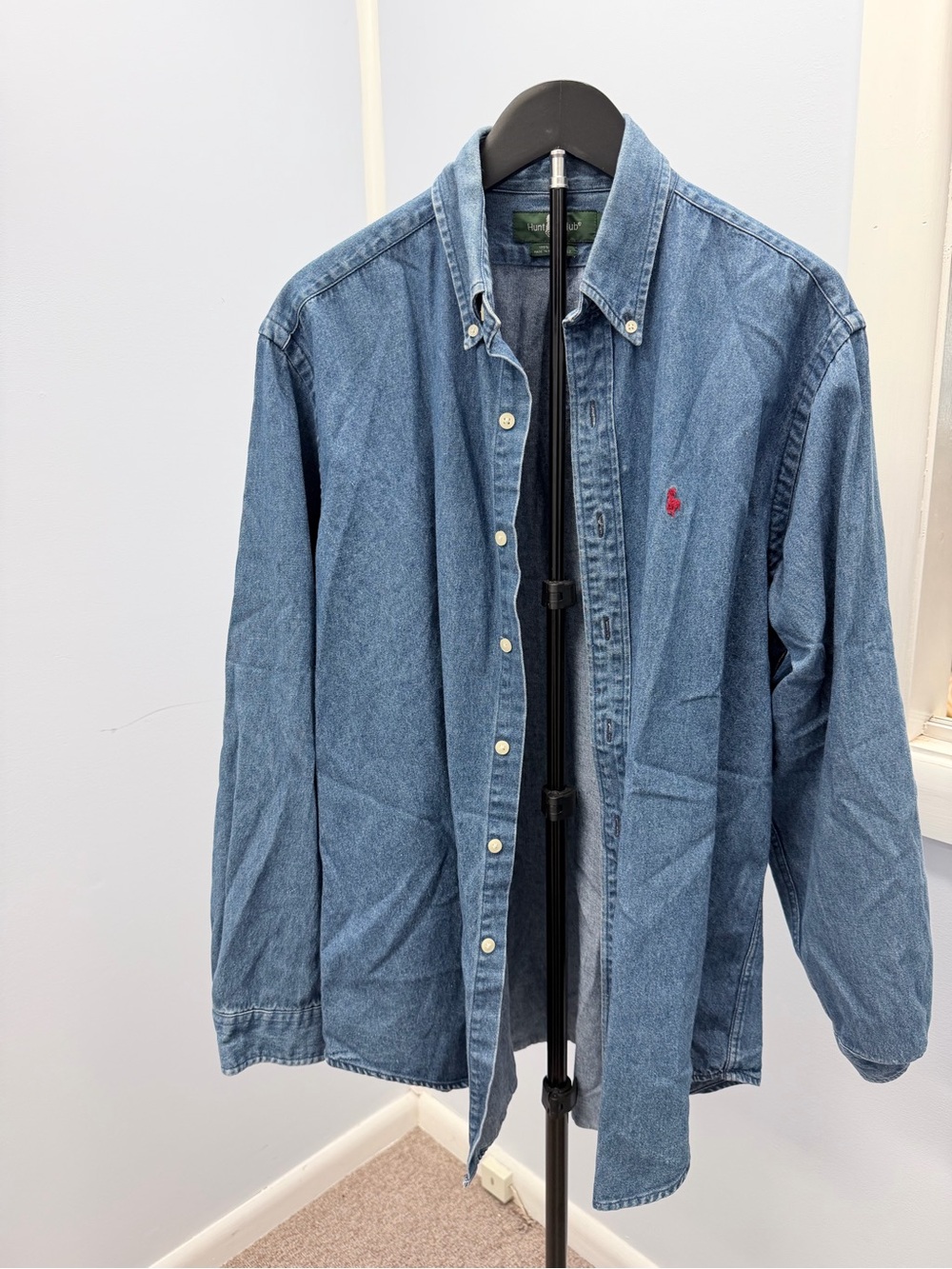 Hunt Club Denim Shirt Jacket with Red Embroidered Logo